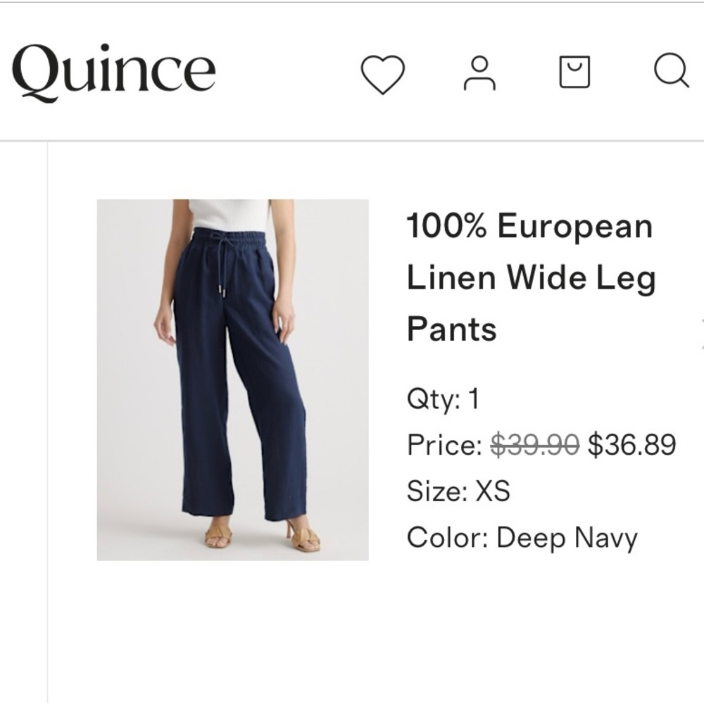 Quince linen, navy, wide leg, high rise pants, side and back pockets